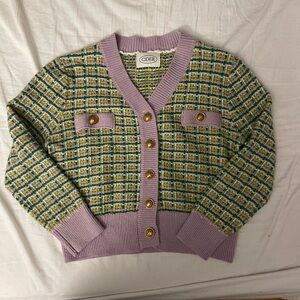 Cider Women's Purple and Green Plaid Cardigan